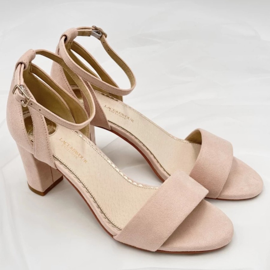 Perfect Bridal Perfect Bridal Andrea Blush Suede Block Heel Ankle Strap Sandals Hot