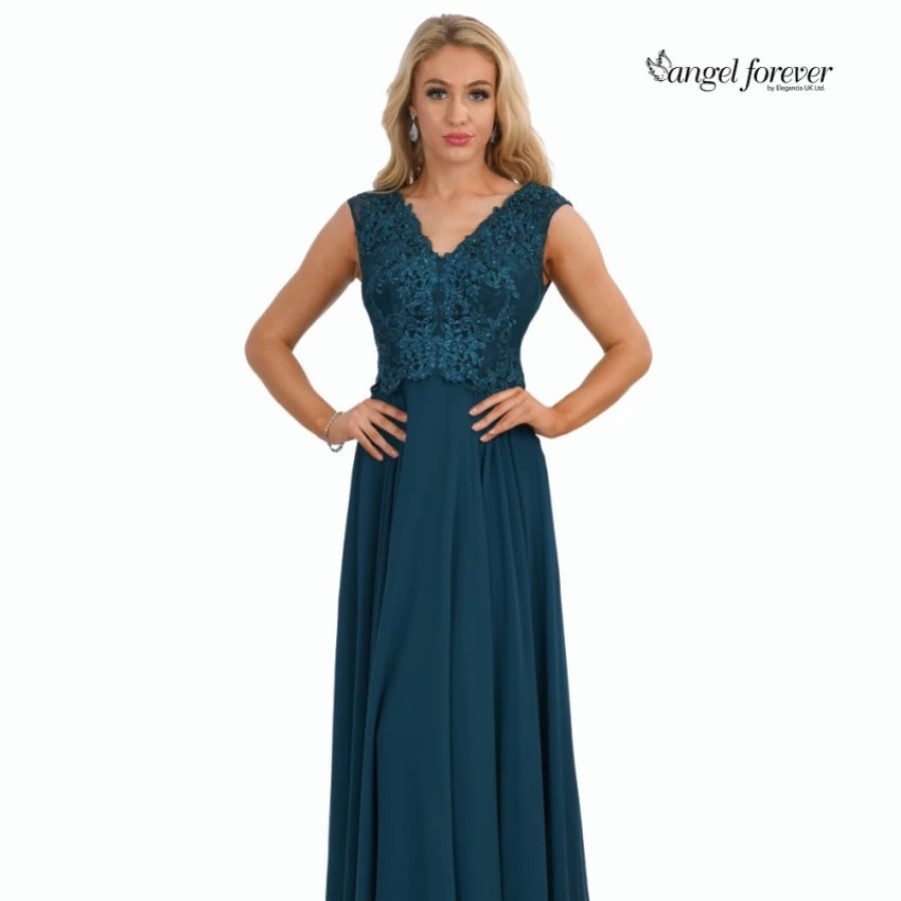 Angel Forever Angel Forever V Neck A Line Chiffon Prom Dress With Lace Bodice (Teal) Clearance