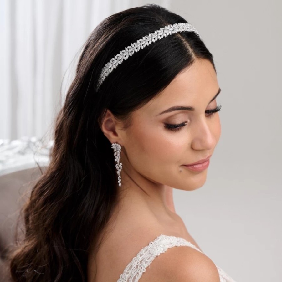 Lace & Favour Riviera Silver Crystal Bridal Headband Hot