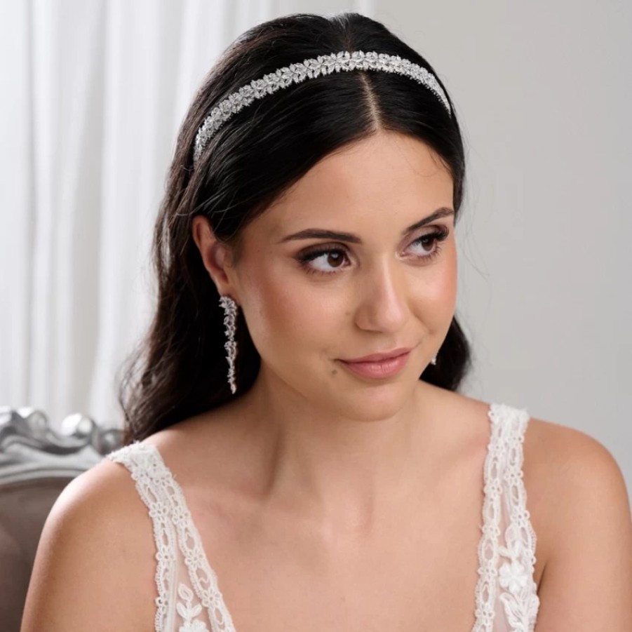 Lace & Favour Riviera Silver Crystal Bridal Headband Hot