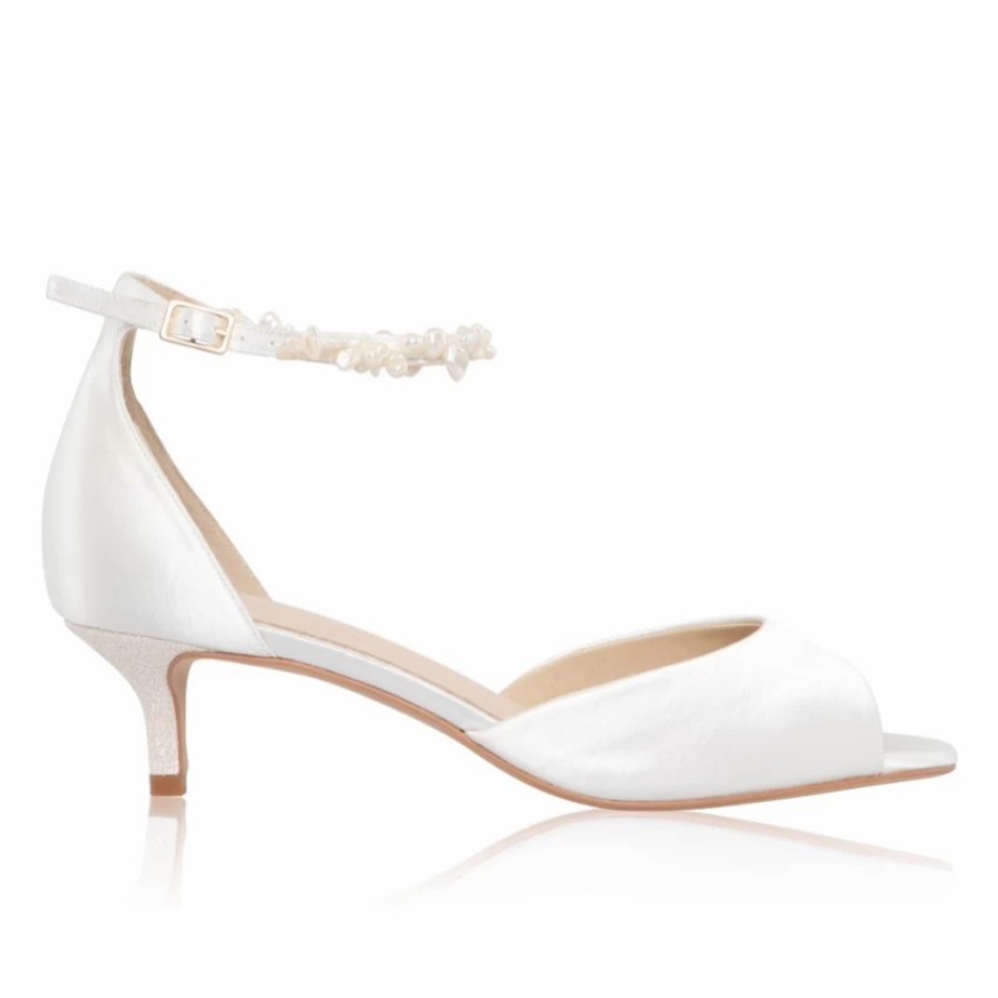 Perfect Bridal Perfect Bridal Amber Dyeable Ivory Satin Kitten Heel Keshi Pearl Ankle Strap Sandals Online