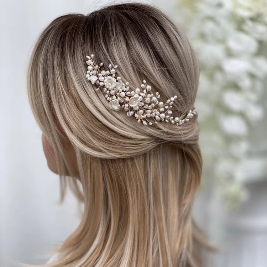 Poirier Deloras Gold Freshwater Pearl And Flowers Hair Vine Clearance