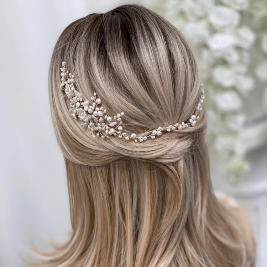 Poirier Deloras Gold Freshwater Pearl And Flowers Hair Vine Clearance