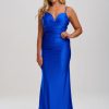 Linzi Jay Linzi Jay Plunge Neck Ruched Open Back Prom Dress With Train Online