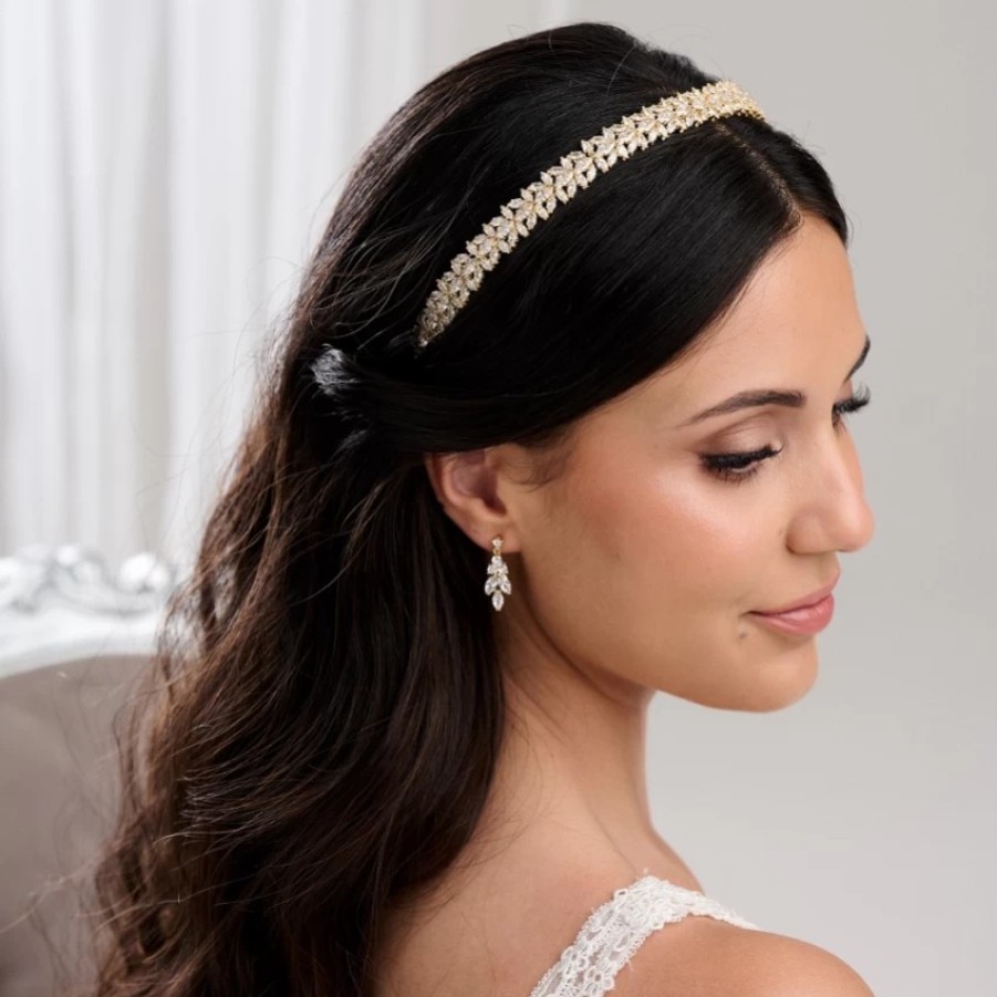 Lace & Favour Riviera Gold Crystal Bridal Headband New