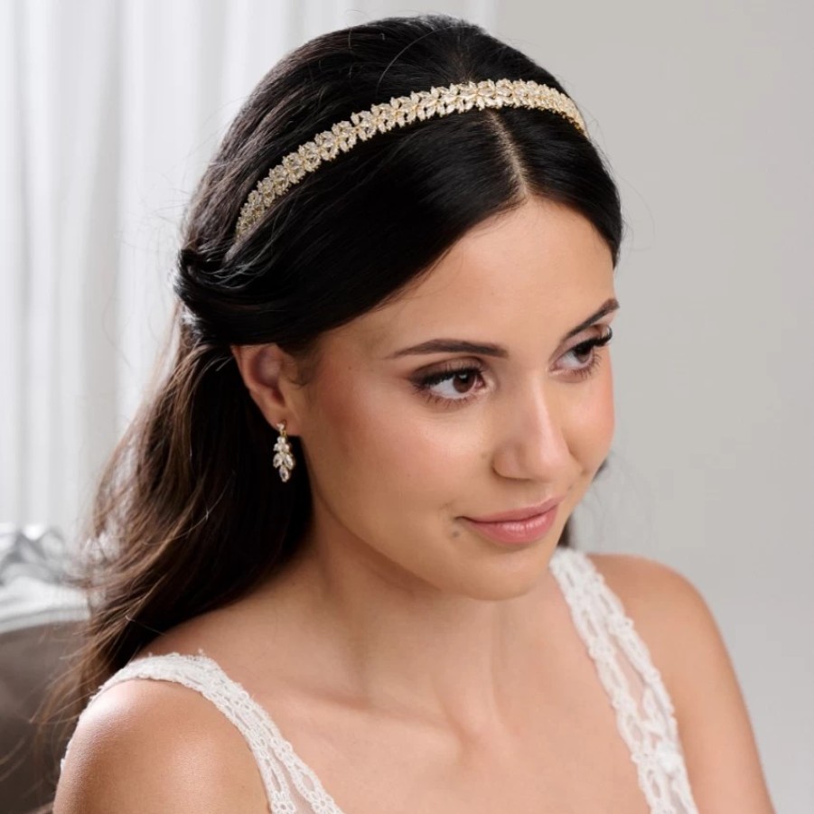 Lace & Favour Riviera Gold Crystal Bridal Headband New