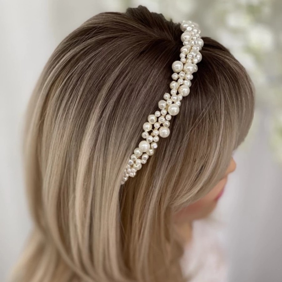 Poirier Bella Freshwater Pearl Gold Wedding Headband Best