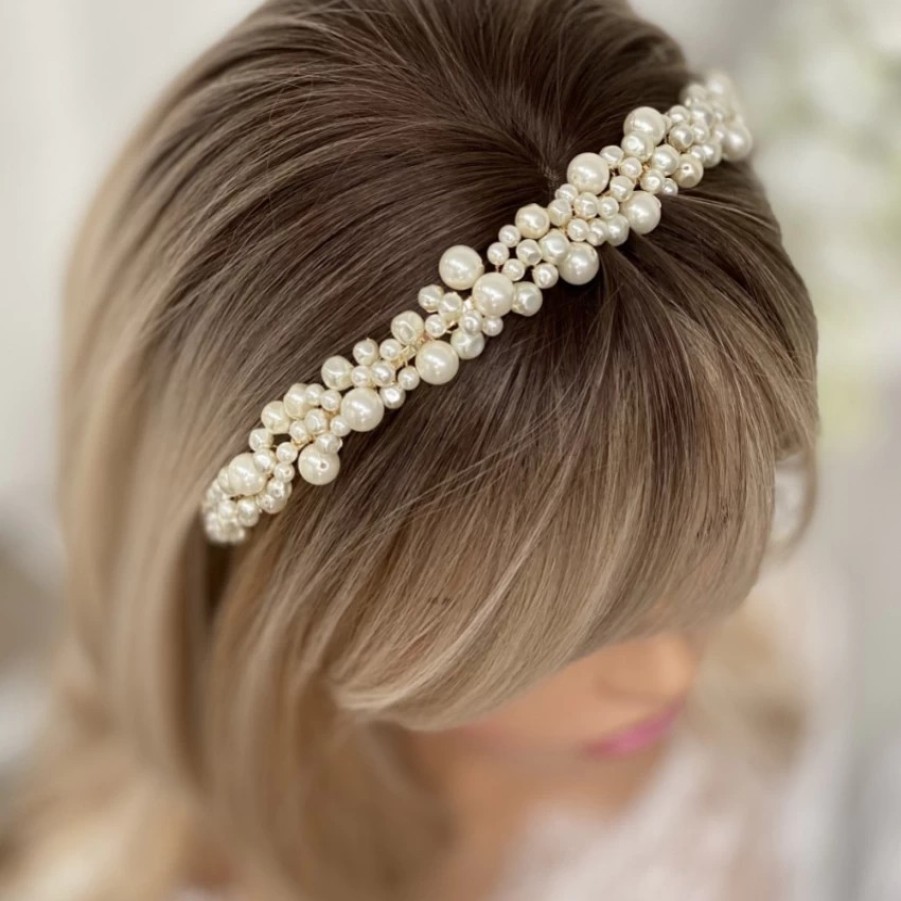 Poirier Bella Freshwater Pearl Gold Wedding Headband Best