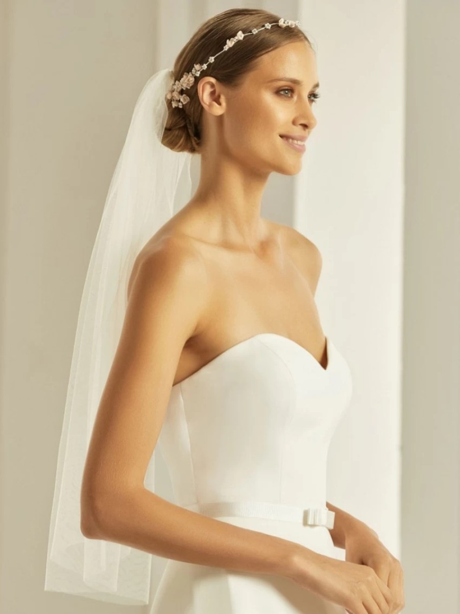 Bianco Evento Bianco Ivory Plain Single Tier Elbow Length Veil With Cut Edge S302 Best