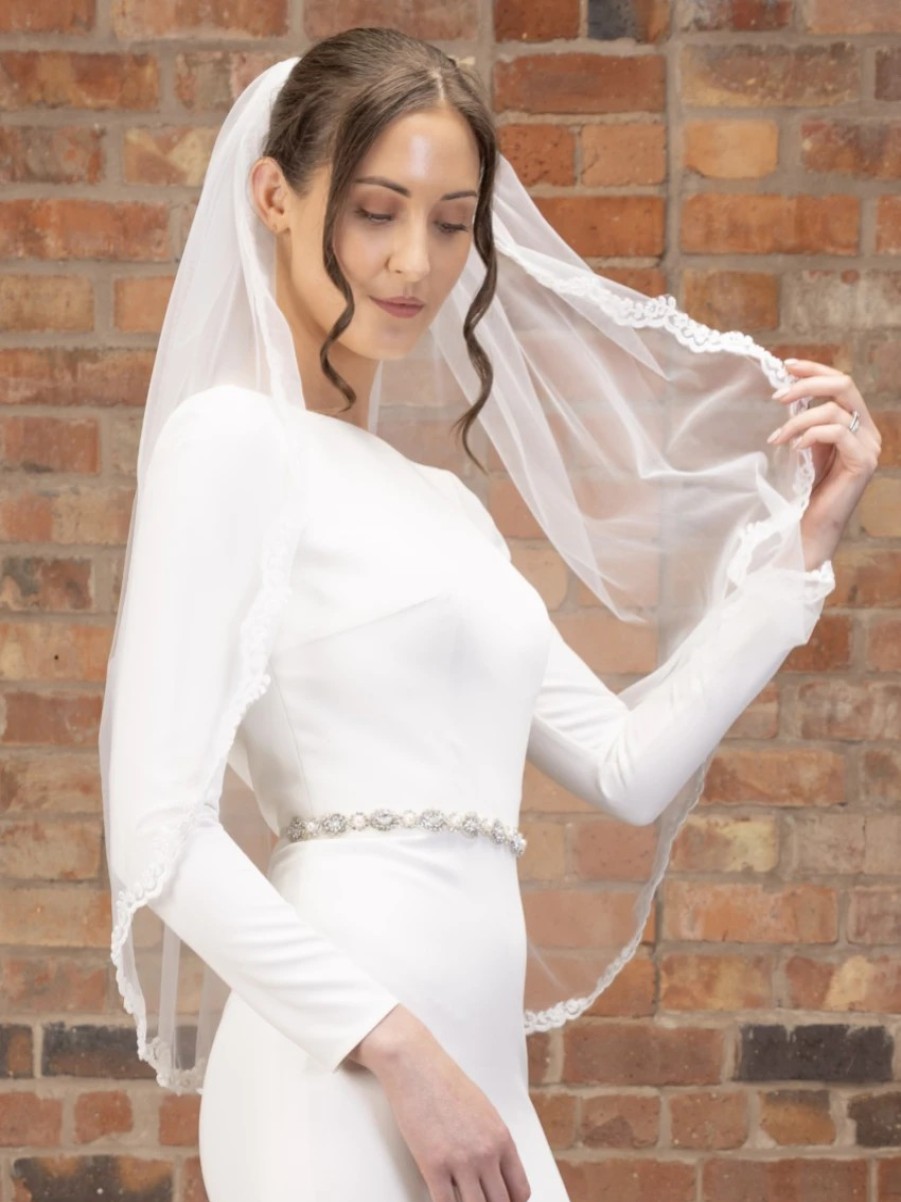 Perfect Bridal Perfect Bridal Ivory Single Tier Narrow Corded Lace Short Veil Online