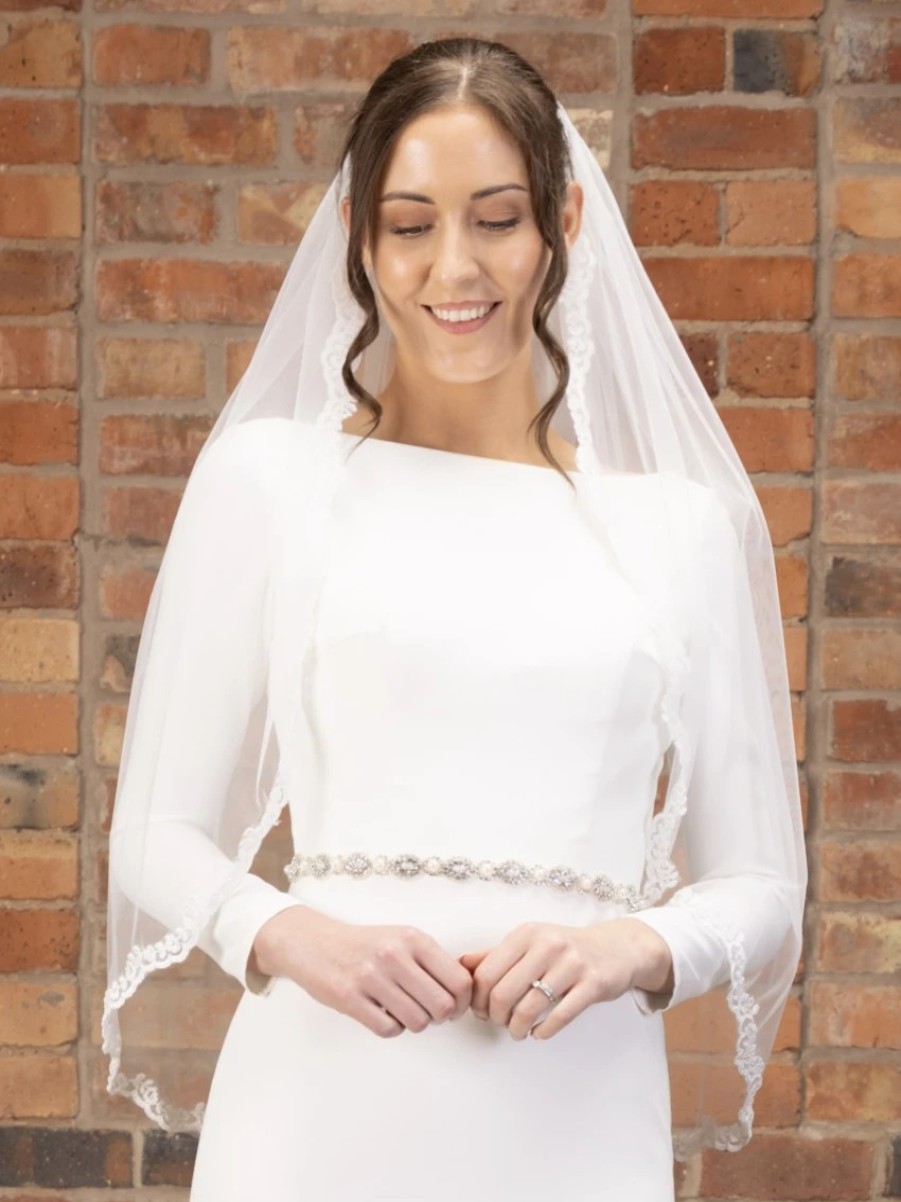 Perfect Bridal Perfect Bridal Ivory Single Tier Narrow Corded Lace Short Veil Online