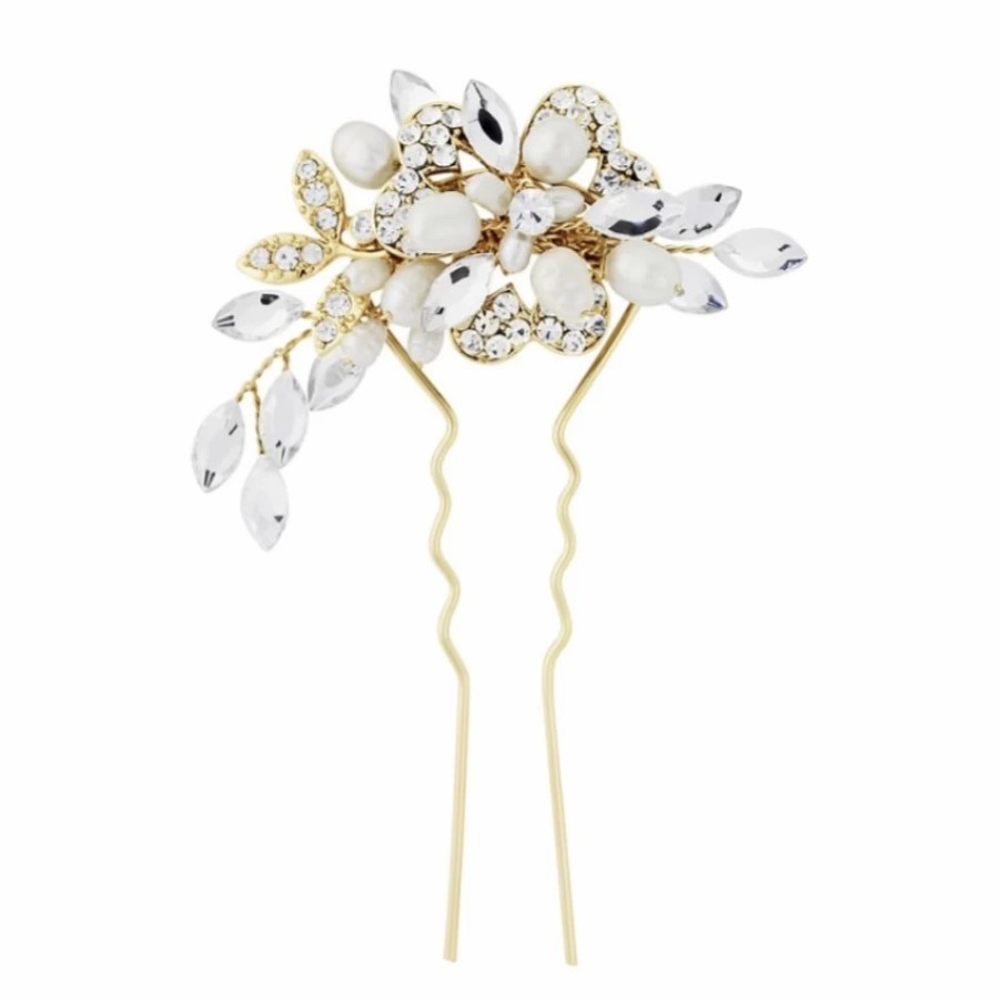 Sass B Sassb Marcia Luxe Freshwater Pearl Wedding Hair Pin (Gold) Hot