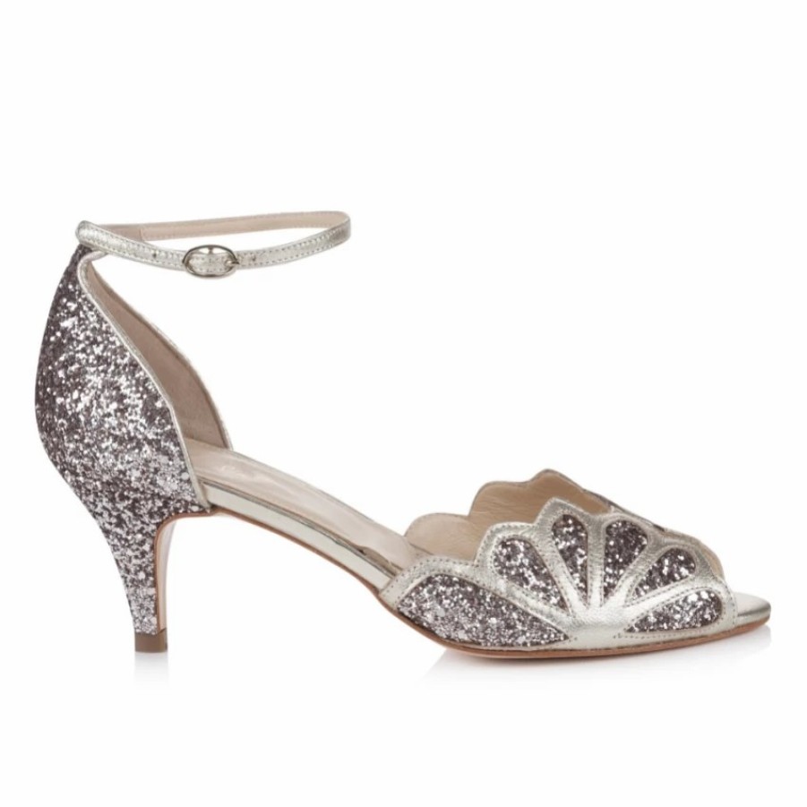 Rachel Simpson Rachel Simpson Isadora Quartz Glitter Low Heel Ankle Strap Sandals Clearance