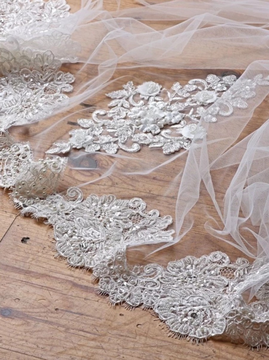 Joyce Jackson Joyce Jackson Beverley Hills Single Tier Beaded Lace Veil Clearance