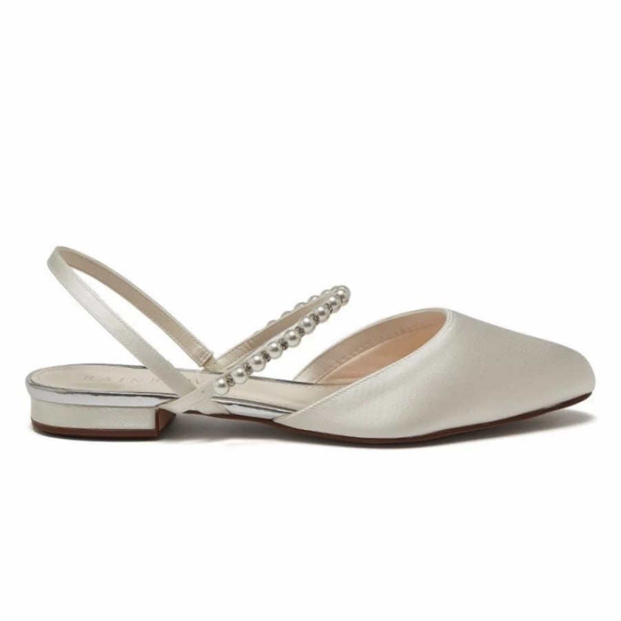 Rainbow Club Rainbow Club Romi Dyeable Ivory Satin Slingback Pumps With Pearl Detail Clearance