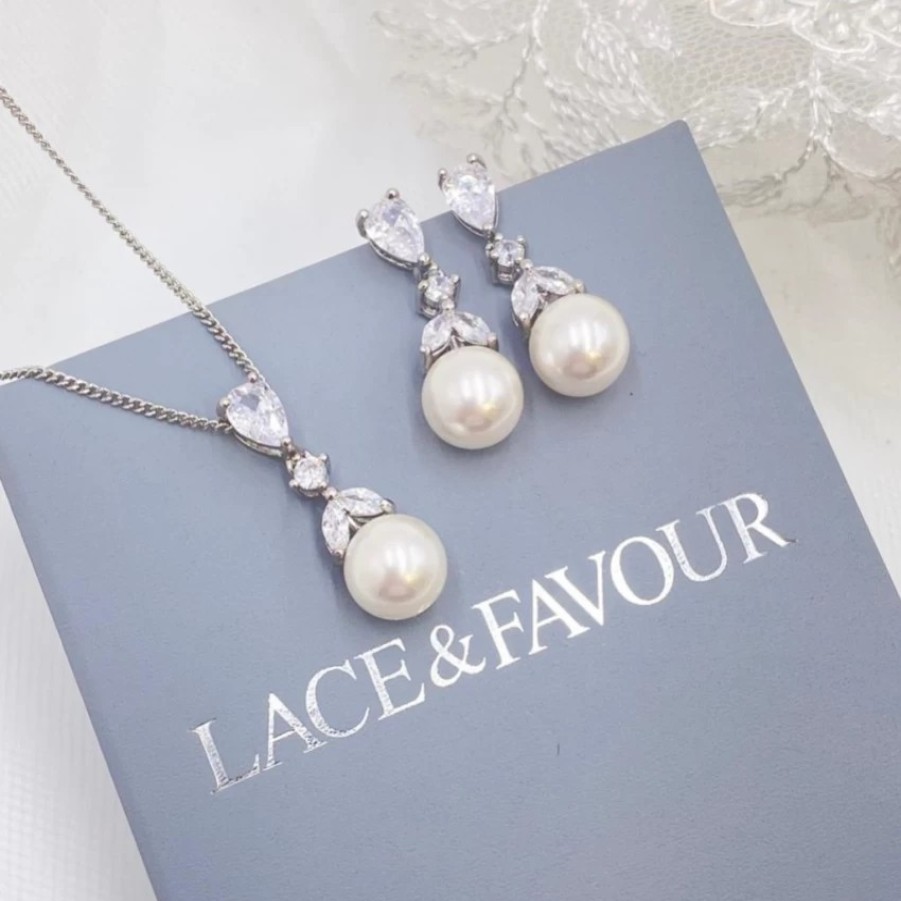 Lace & Favour Elegance Crystal And Pearl Bridal Jewellery Set Best