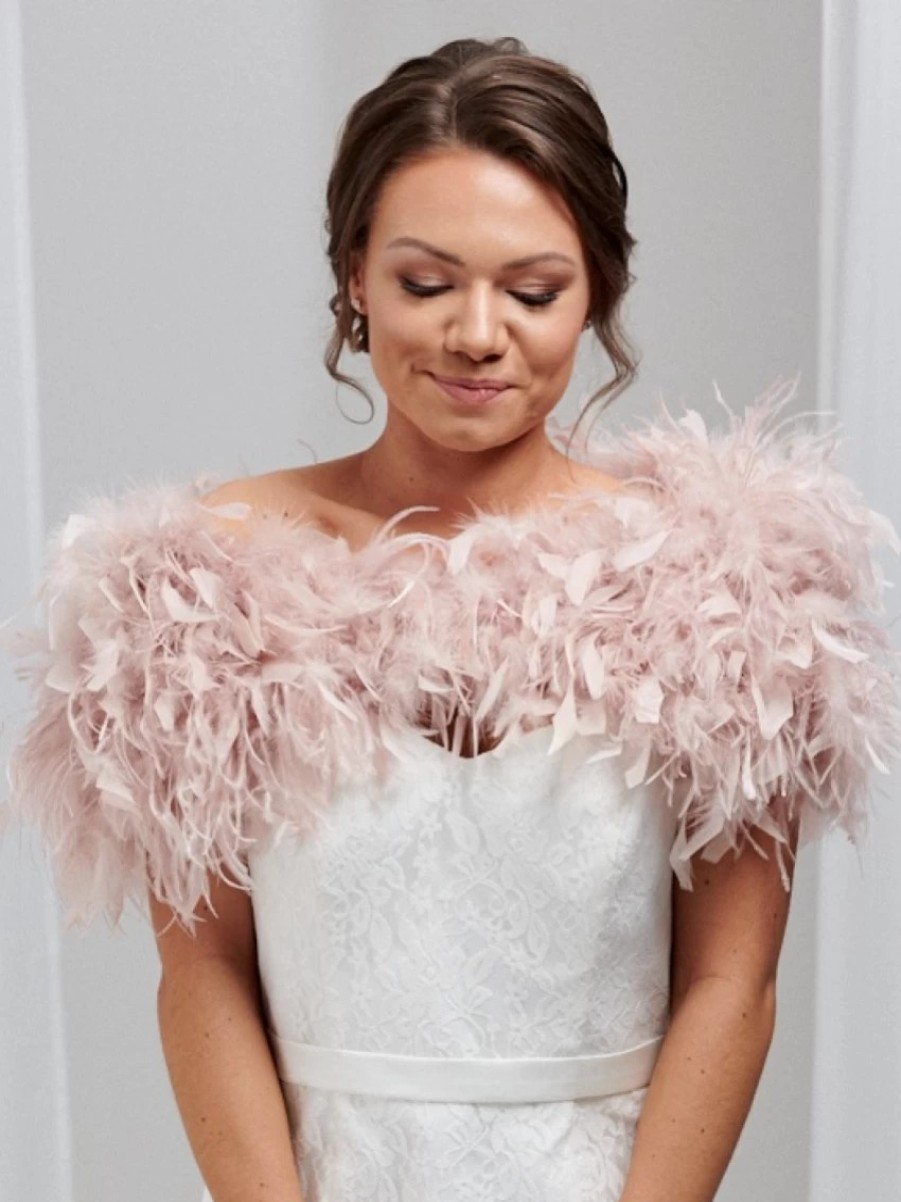 Beverly Hills Bardot Blush Pink Ostrich Feather Bridal Stole Clearance