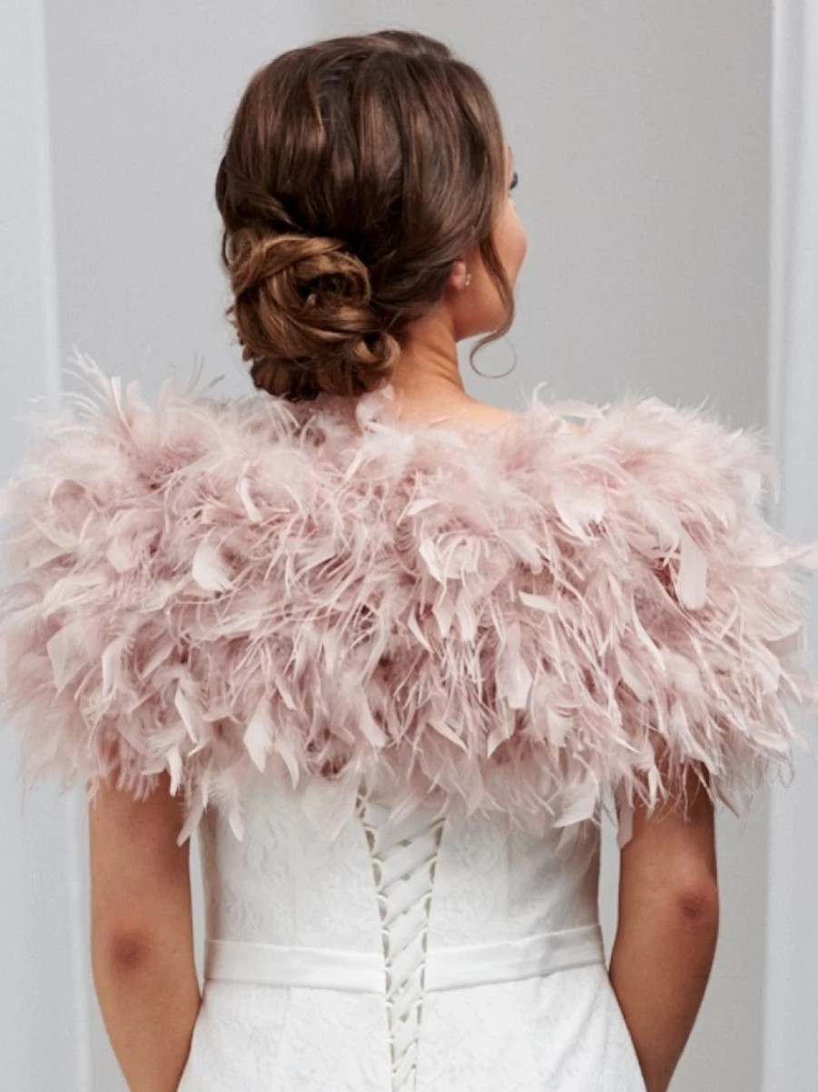 Beverly Hills Bardot Blush Pink Ostrich Feather Bridal Stole Clearance