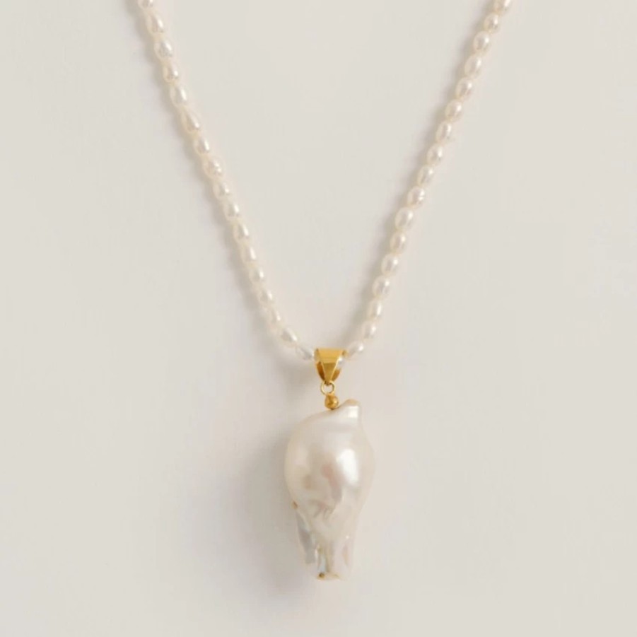 Freya Rose Freya Rose Rice Pearl Necklace With Large Baroque Pearl Pendant Clearance