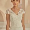 Bianco Evento Bianco Ivory Floral Lace Bridal Bolero With Cap Sleeves E364 Best