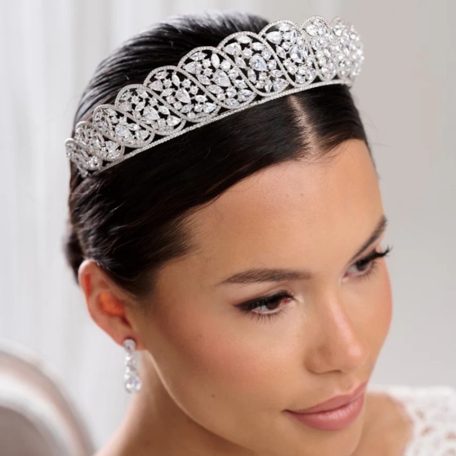 Lace & Favour Buckingham Regal Cubic Zirconia Bridal Tiara Hot