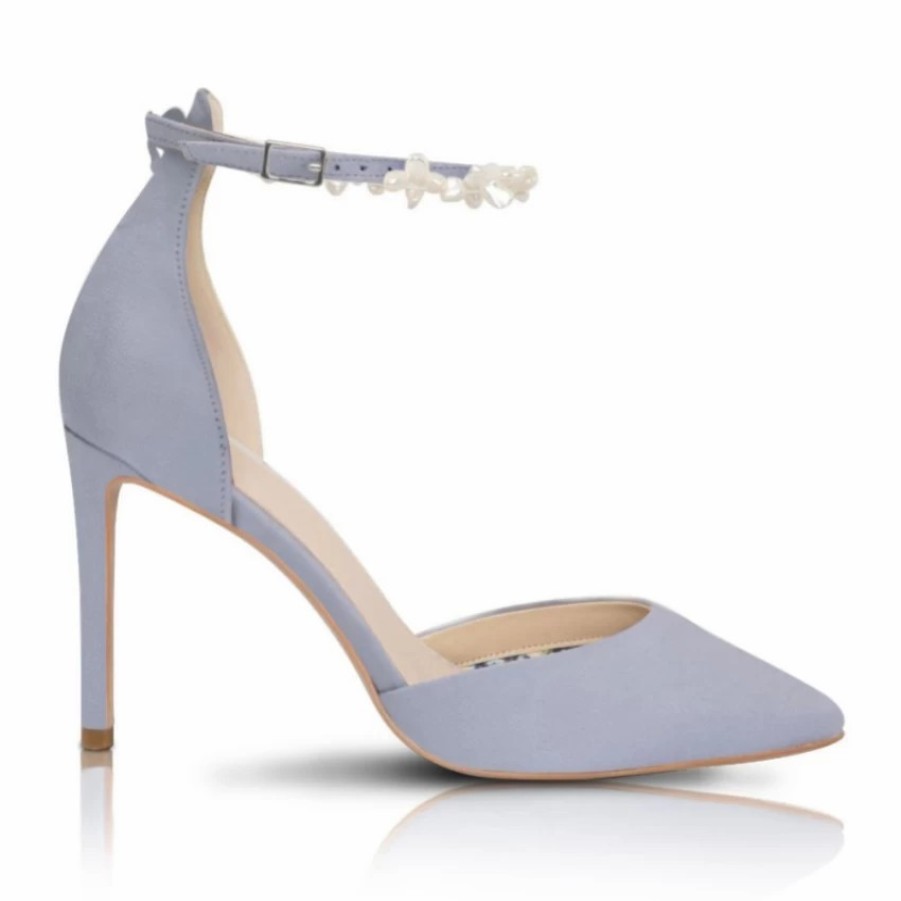 Perfect Bridal Perfect Bridal Ella Blue Suede Keshi Pearl Ankle Strap Court Shoes New