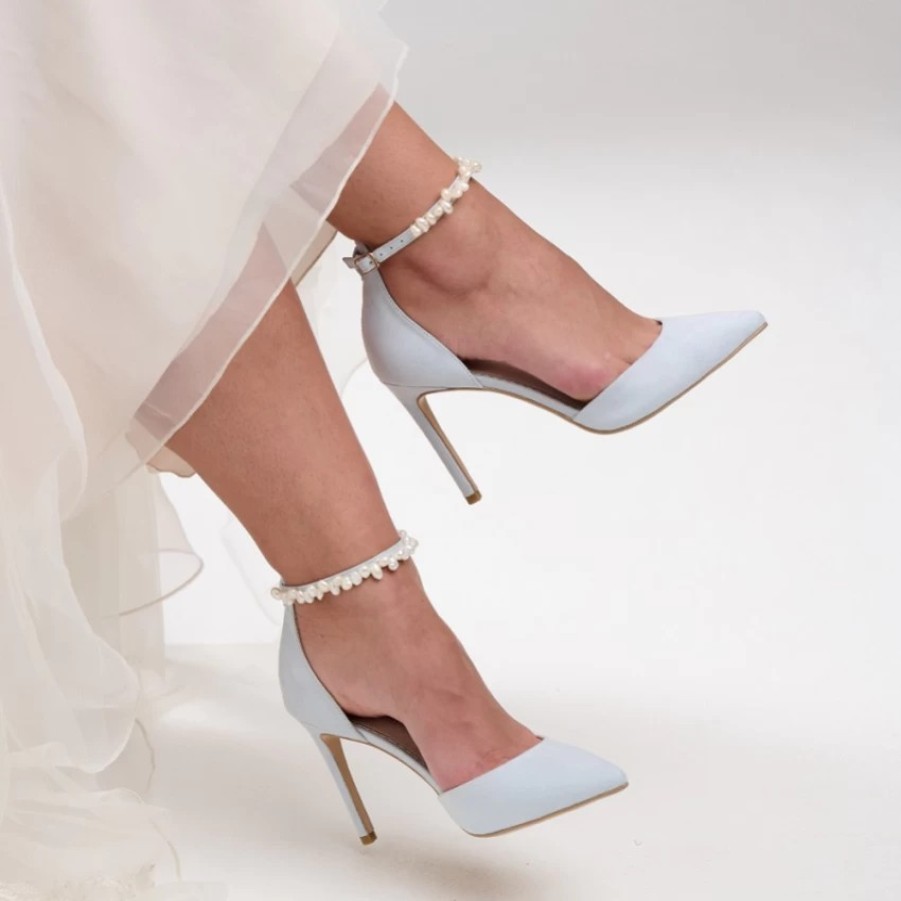 Perfect Bridal Perfect Bridal Ella Blue Suede Keshi Pearl Ankle Strap Court Shoes New