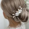 Lace & Favour Tulippa Porcelain Flowers And Champagne Gold Leaves Hair Comb Best