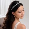 Lace & Favour Rochelle Silver Narrow Crystal And Pearl Headband Hot