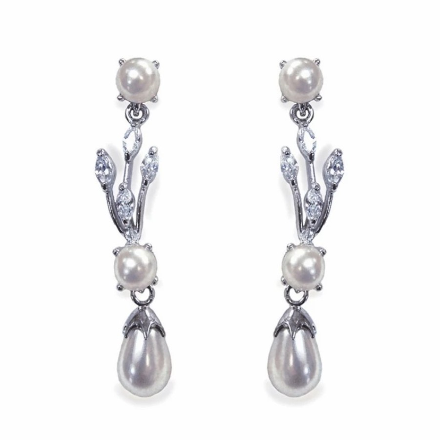 Ivory & Co Ivory And Co Belgravia Pearl And Crystal Drop Wedding Earrings Clearance