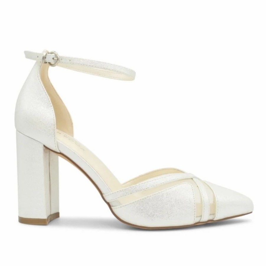 Pink Paradox London Paradox London Rhea Ivory Shimmer Block Heel Ankle Strap Court Shoes Clearance