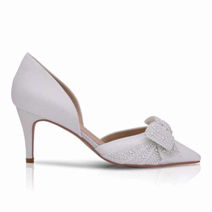 Perfect Bridal Perfect Bridal Adele Ivory Satin Two Part Pointed Court Shoes With Pearl Bow New