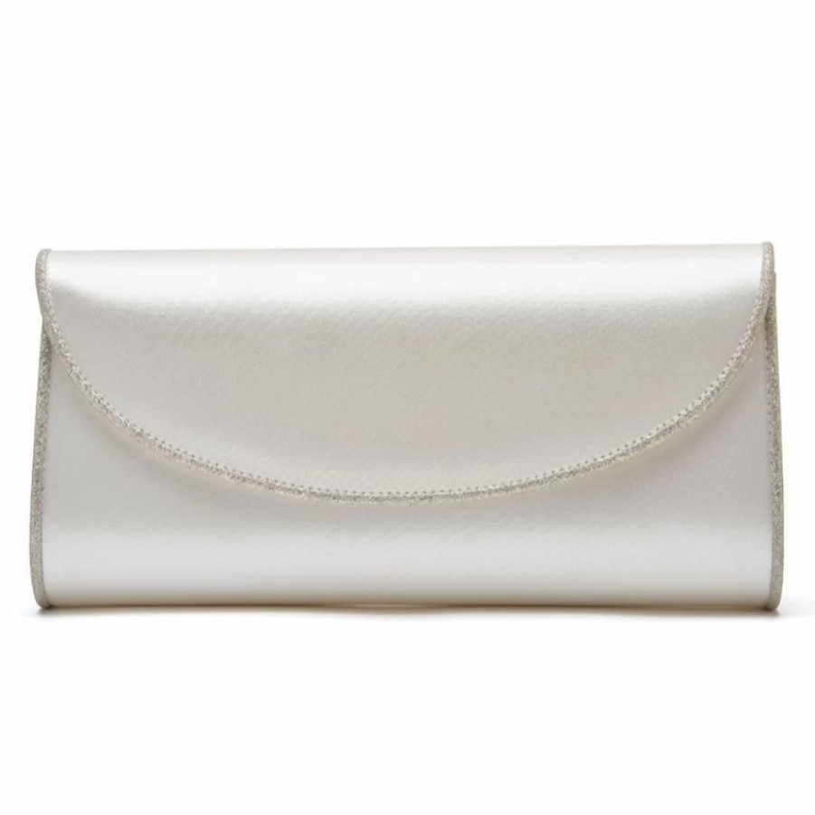 Rainbow Club Rainbow Club Viki Dyeable Ivory Satin And Silver Glitter Wedding Clutch Bag New