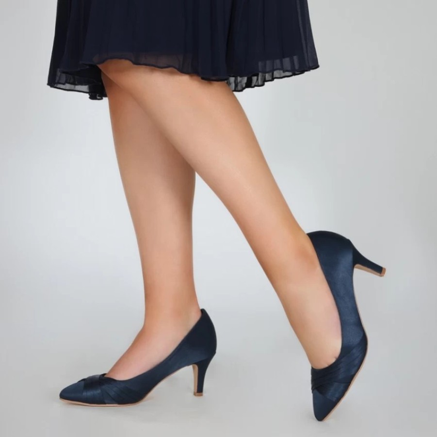 Perfect Bridal Perfect Bridal Sally Navy Satin Mid Heel Court Shoes Clearance