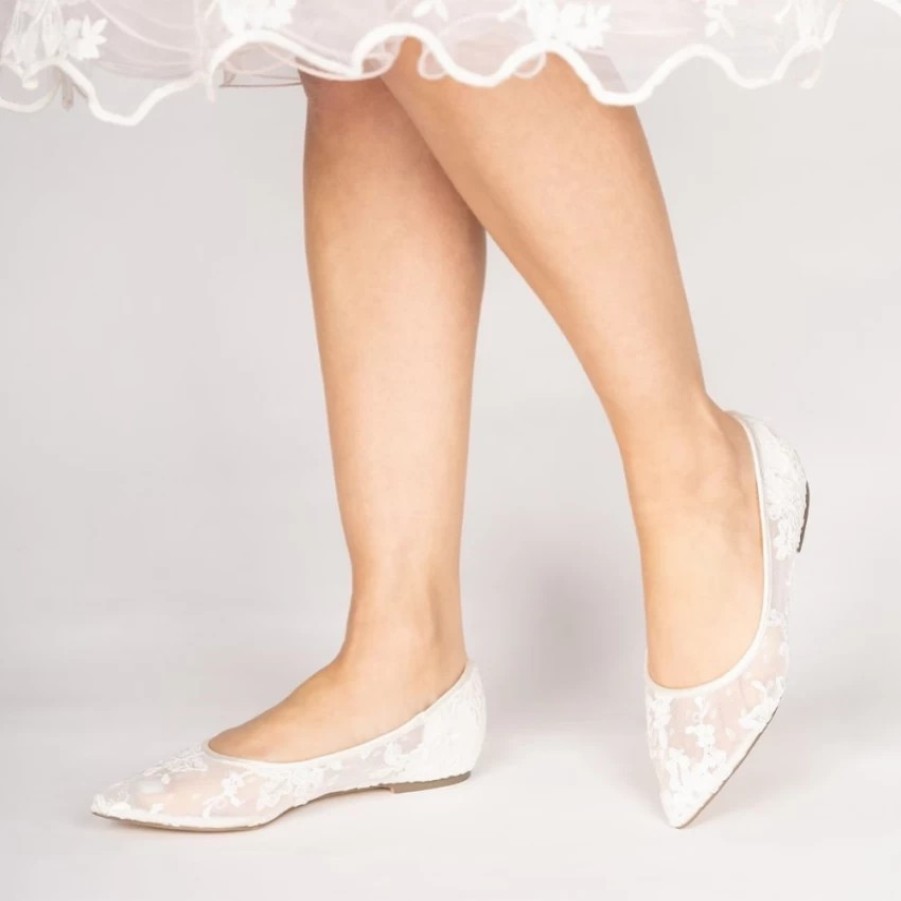 Pink Paradox London Paradox London Impulse Ivory Floral Mesh Lace Flats Wholesale