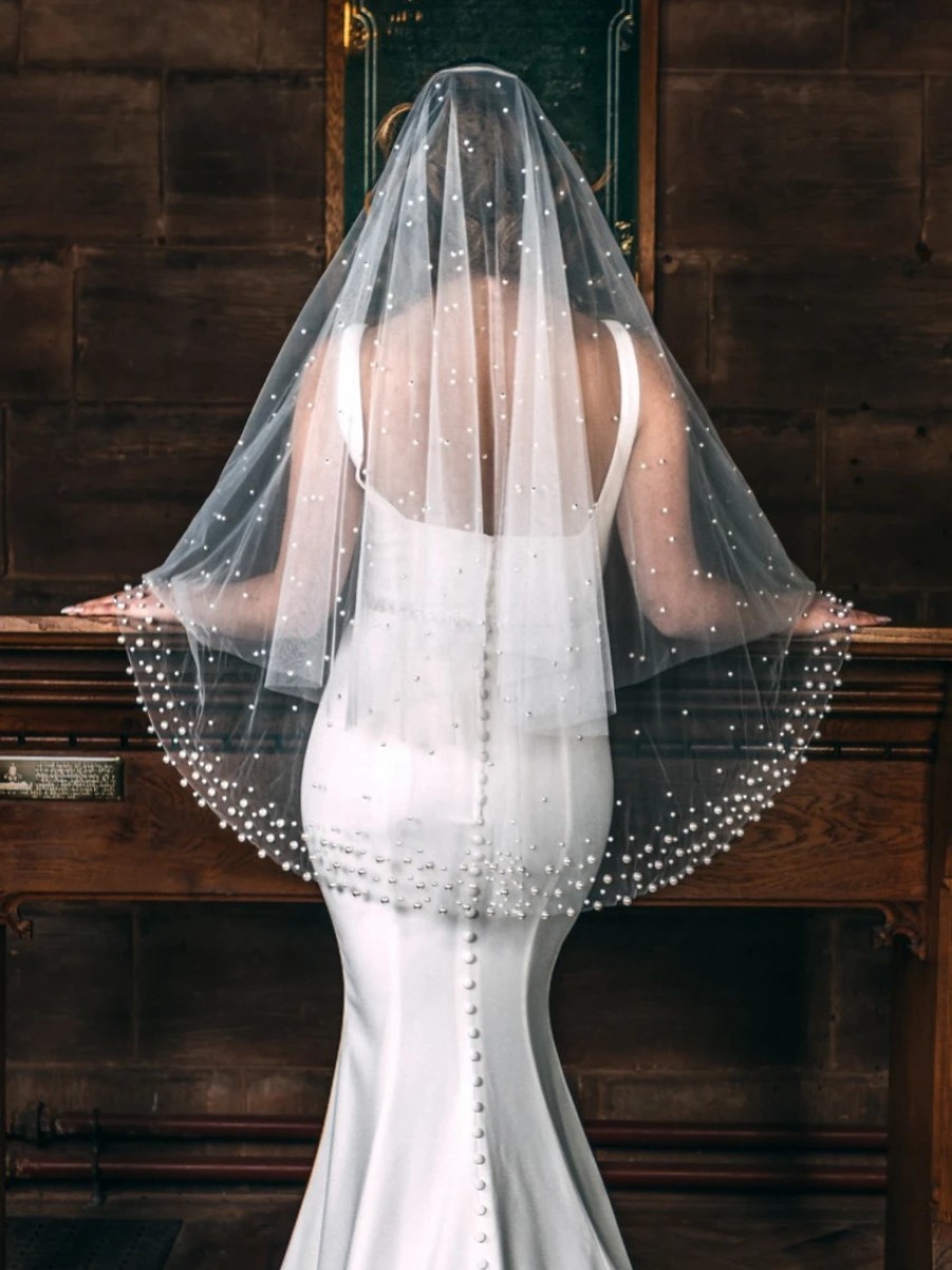 Perfect Bridal Perfect Bridal Ivory Two Tier Heavily Embellished Short Pearl Veil Best