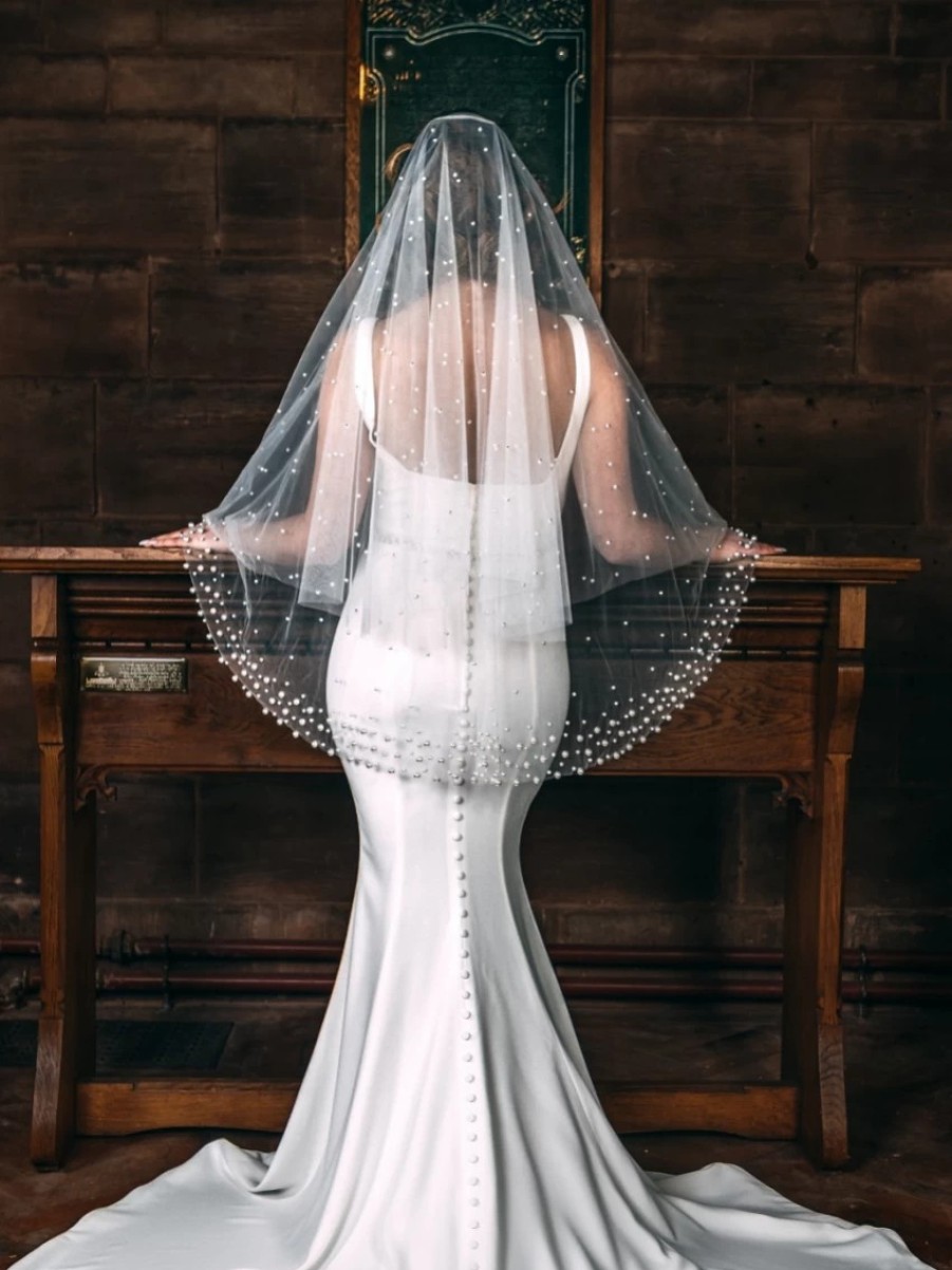 Perfect Bridal Perfect Bridal Ivory Two Tier Heavily Embellished Short Pearl Veil Best