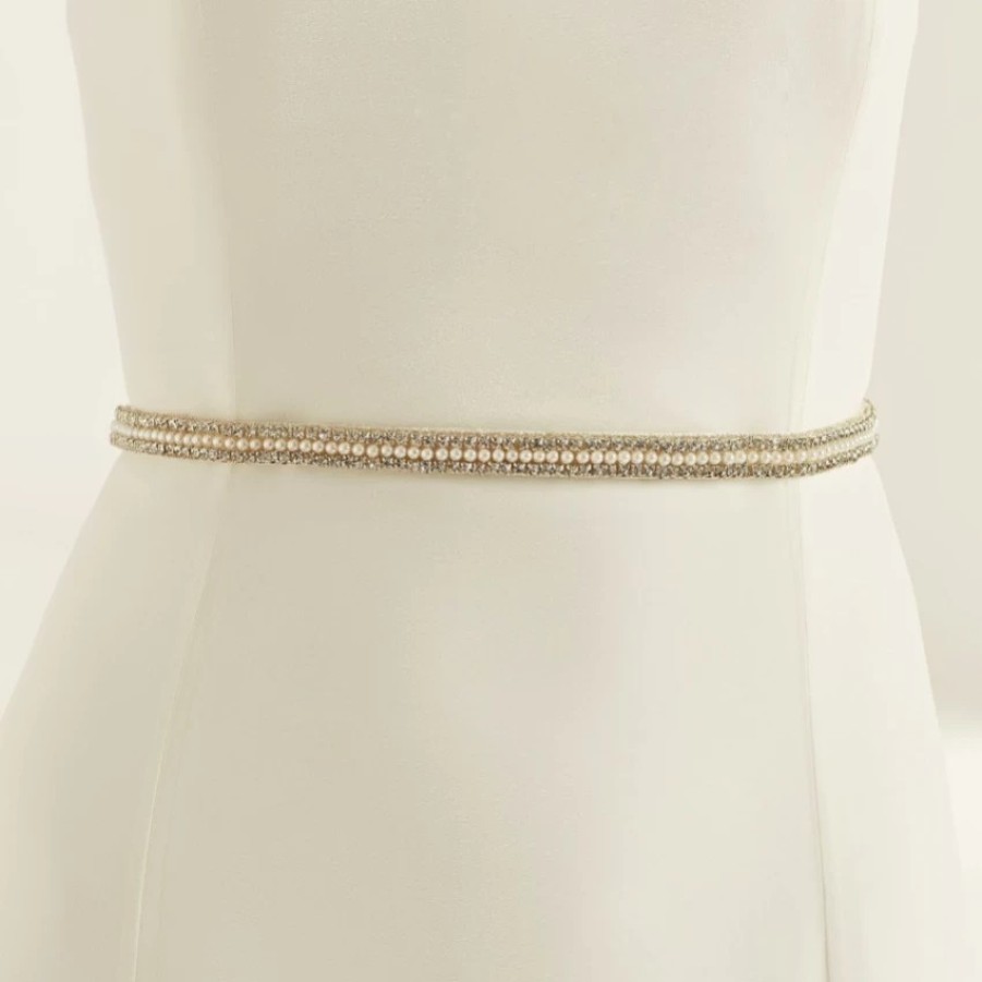 Bianco Evento Bianco Narrow Pearl And Diamante Satin Bridal Belt Hot