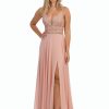 Angel Forever Angel Forever Beaded Lace A Line Chiffon Prom Dress With Slit (Rose Pink) Wholesale