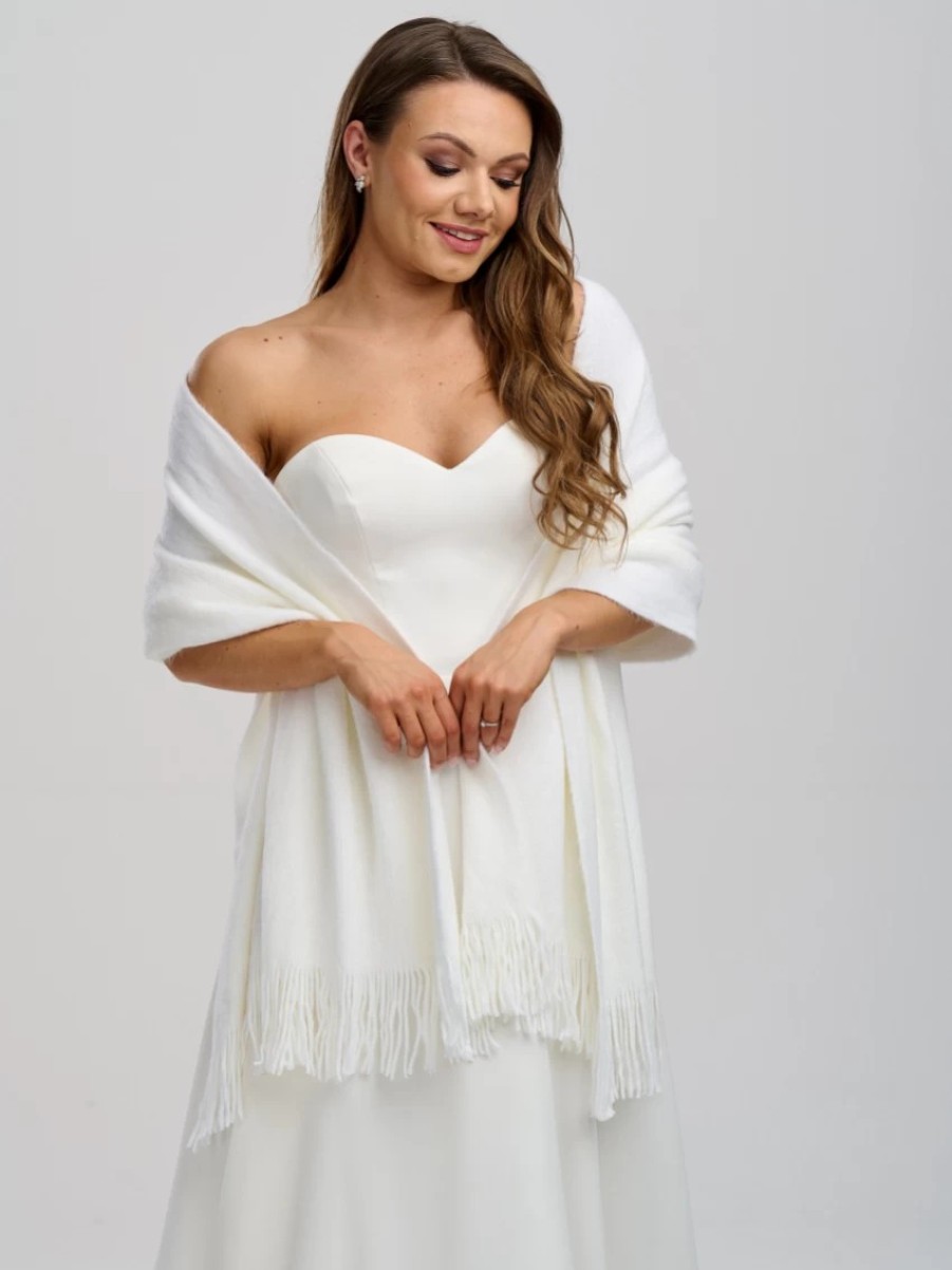 Poirier Katya Ivory Knitted Wedding Shawl With Fringe Best