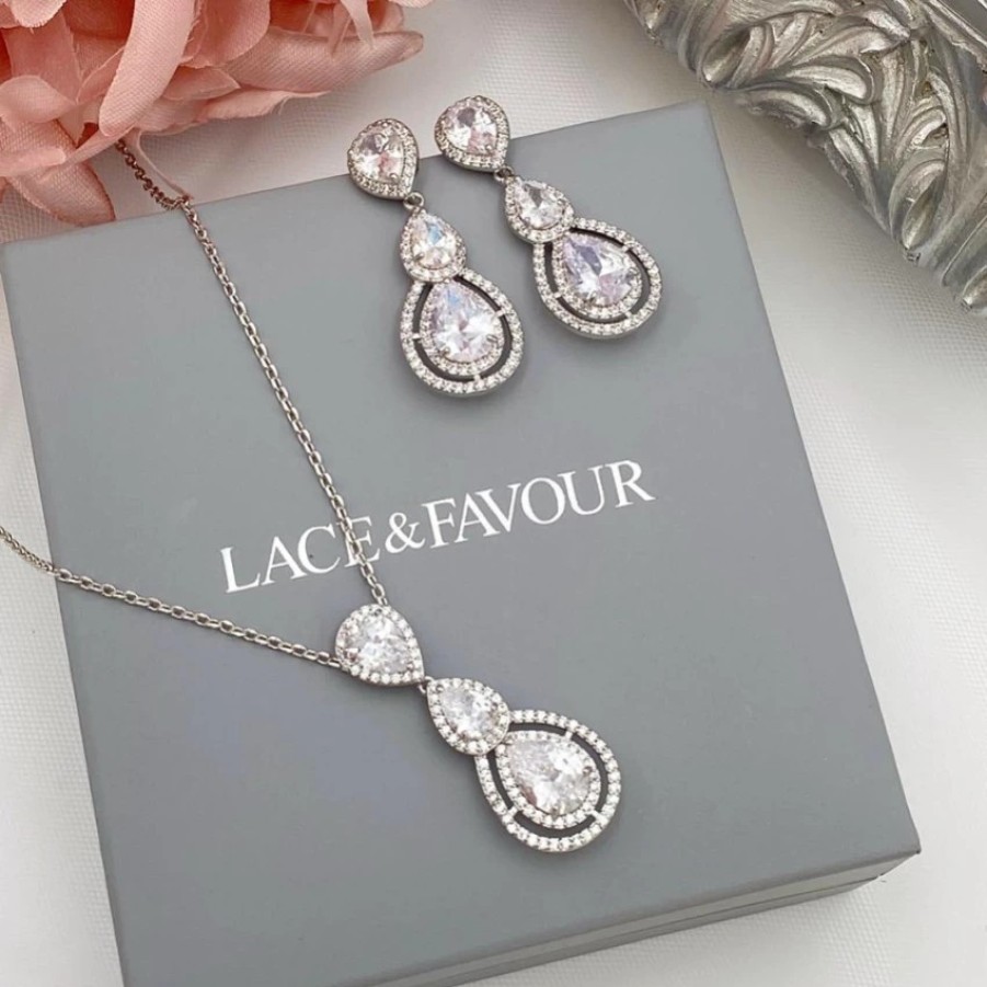 Lace & Favour Alessandra Vintage Inspired Crystal Bridal Jewellery Set New