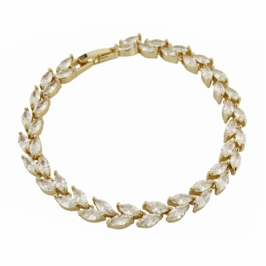 Lace & Favour Amara Gold Crystal Vine Of Leaves Bracelet Clearance