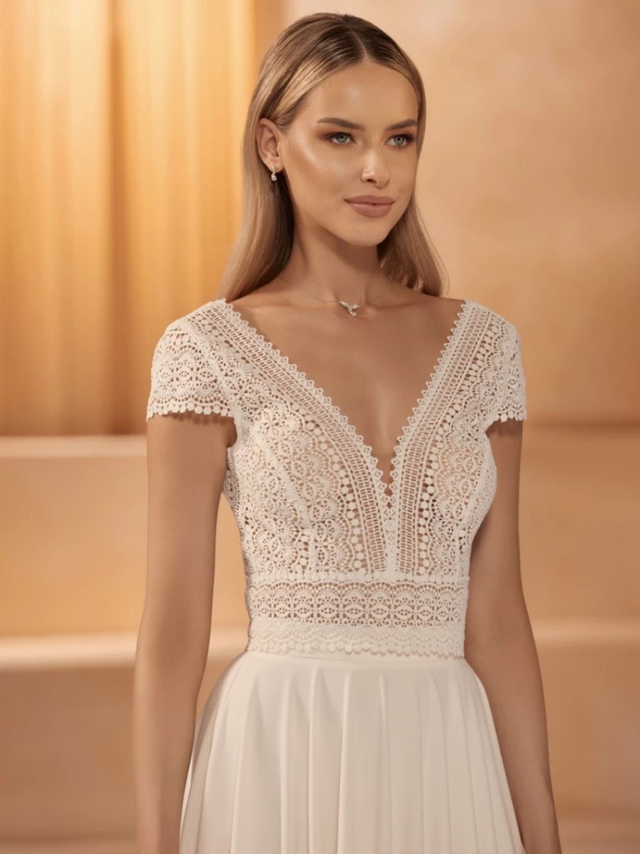 Bianco Evento Bianco Ivory Boho Lace Cap Sleeve Bridal Top E436 Online