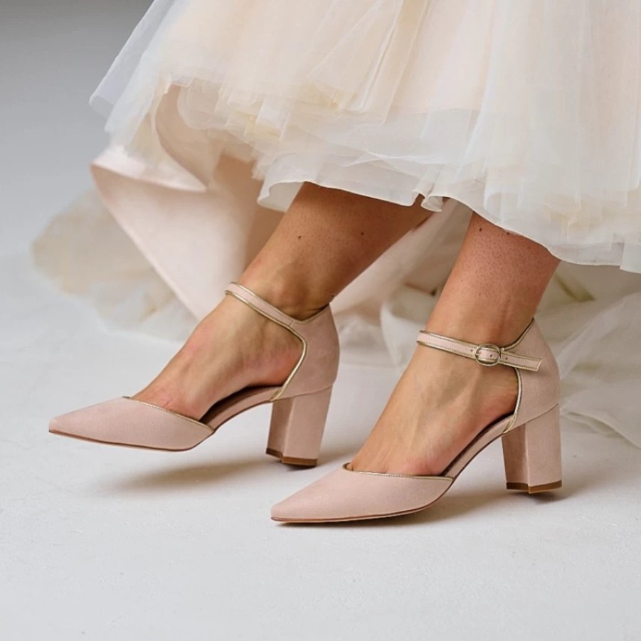 Perfect Bridal Perfect Bridal Freya Blush Suede Two Part Block Heel Court Shoes Clearance