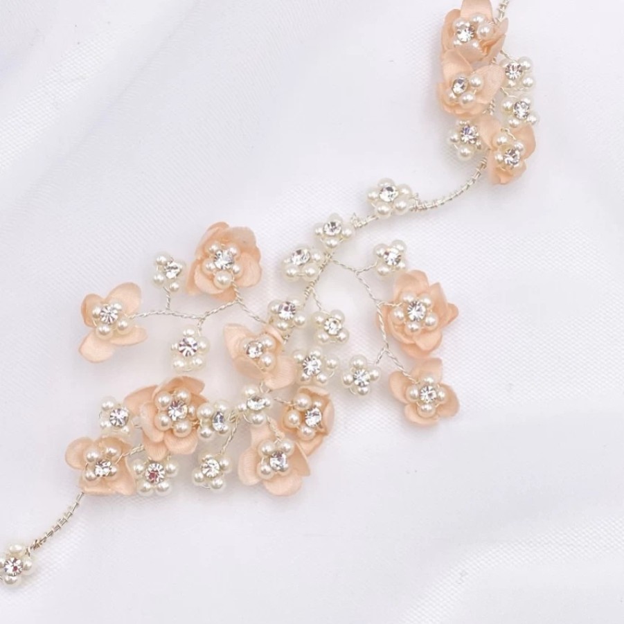 Bianco Evento Bianco Blush Flowers, Pearl And Crystal Hair Vine 2608 New