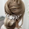 Lace & Favour Blossom Porcelain Flowers And Blush Beads Wedding Hair Comb New