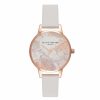 Olivia Burton Olivia Burton Floral 30Mm Rose Gold And White Leather Strap Watch Clearance