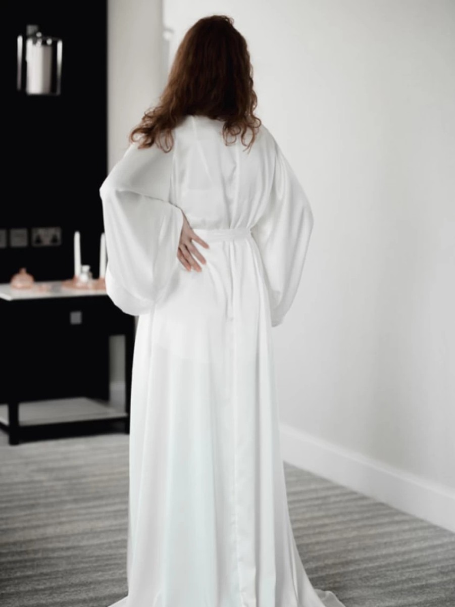 Arianna Arianna Beatrix Long Satin Bridal Robe (Porcelain) Best