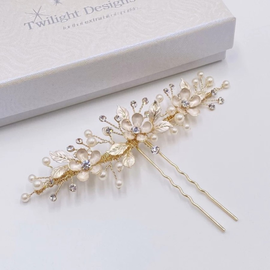 Twilight Designs Jen Gold Flowers And Leaves Hair Pin Wholesale