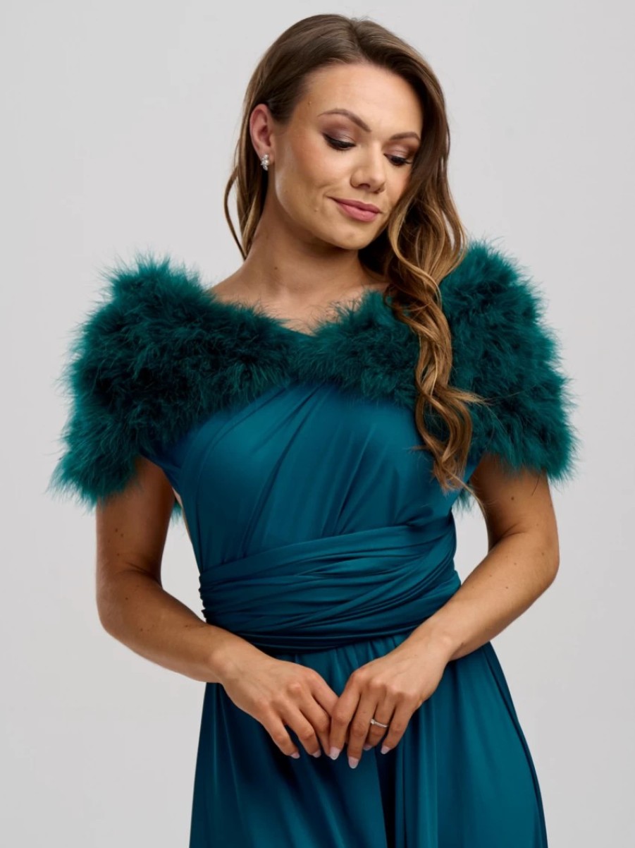 Beverly Hills Scarlet Teal Feather Wedding Wrap New